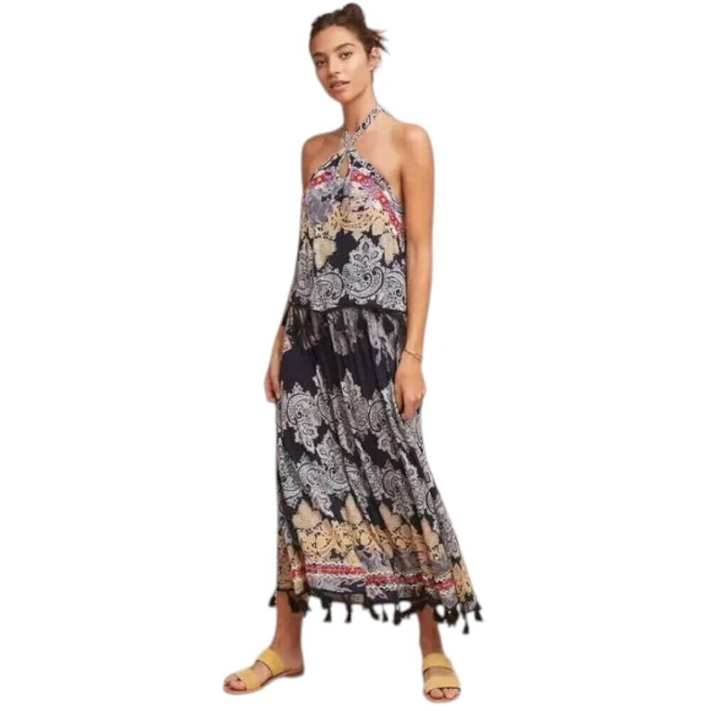 RAGA x Anthropologie Vanessa Halter Embroidered Tassel Maxi Dress